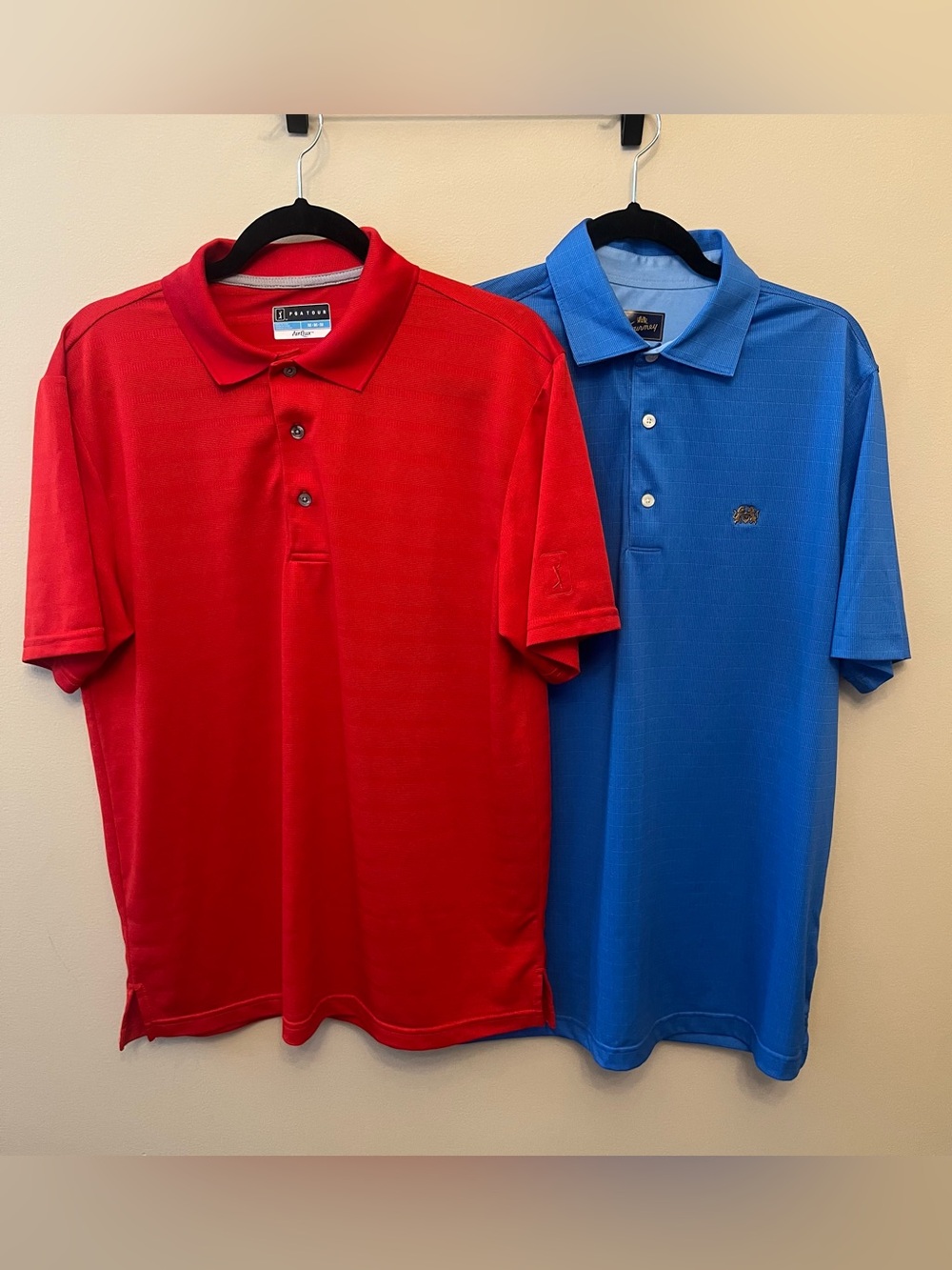 PGA Tour & Tourney Men's Medium Golf Polo Shirts Lot of 2 Red and Blue